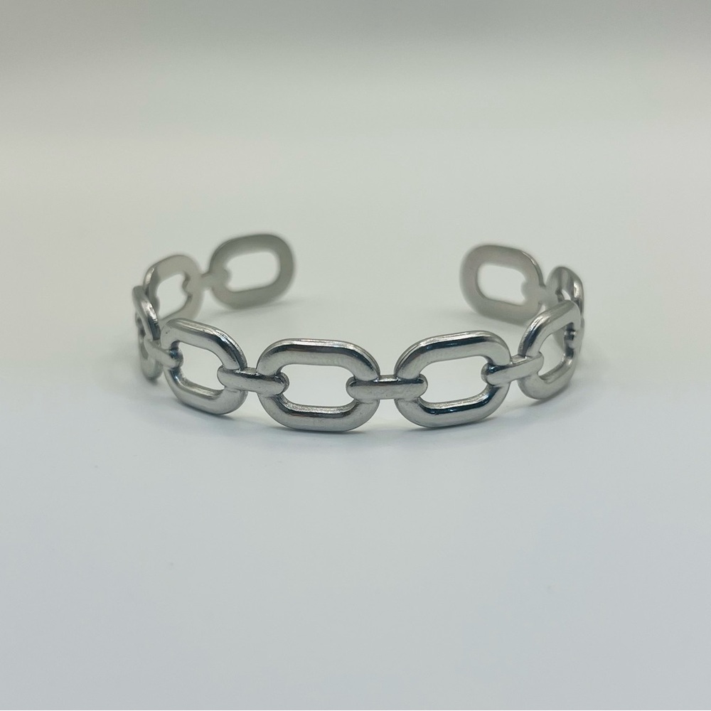 Wide Oval Chain Link Cuff Bracelet, stainless steel